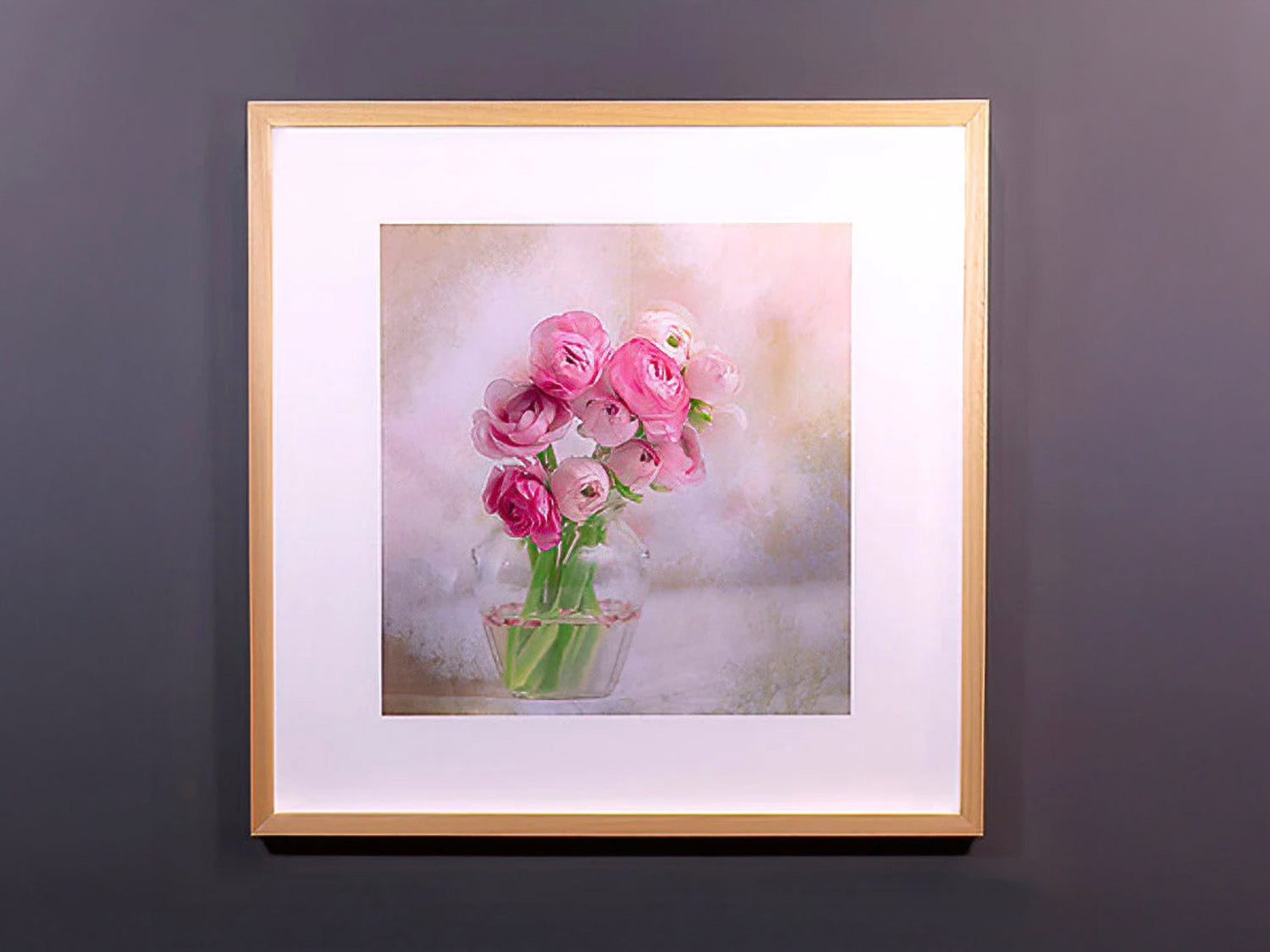 Close-up view of a handmade shadow box frame displaying a fine art print with depth and museum-quality craftsmanship