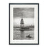 Black frame version of the Maiden’s Tower black and white art print with white passepartout