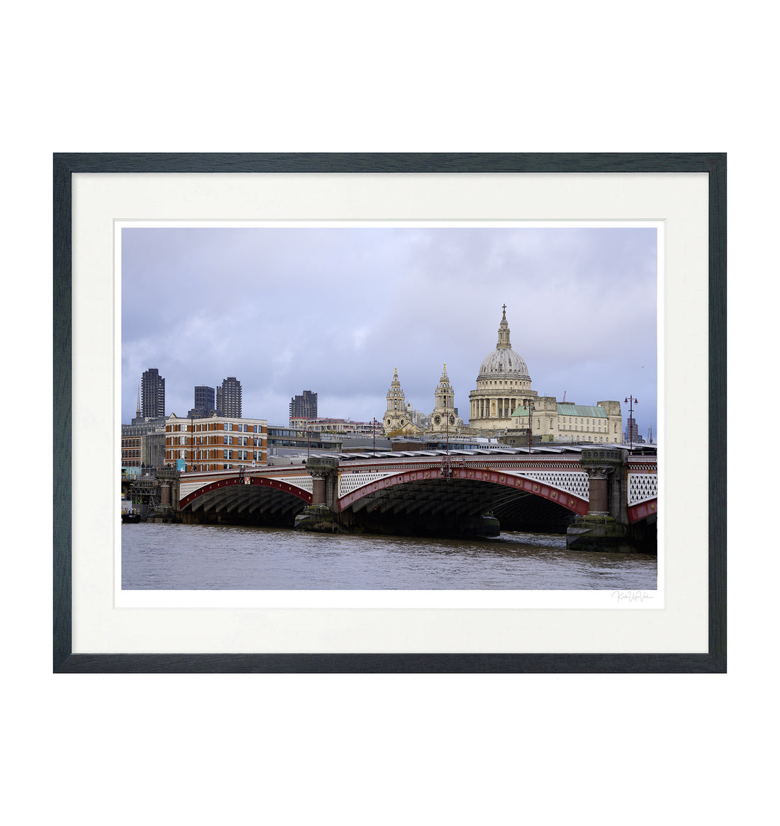 Framed wall art of London Southbank city lights with Big Ben and modern skyline at dusk