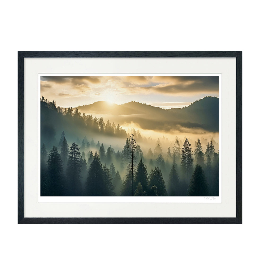 Misty Forest Wall Art – Golden Hour Fine Art Print (Multi-Size &amp; Framing Options)