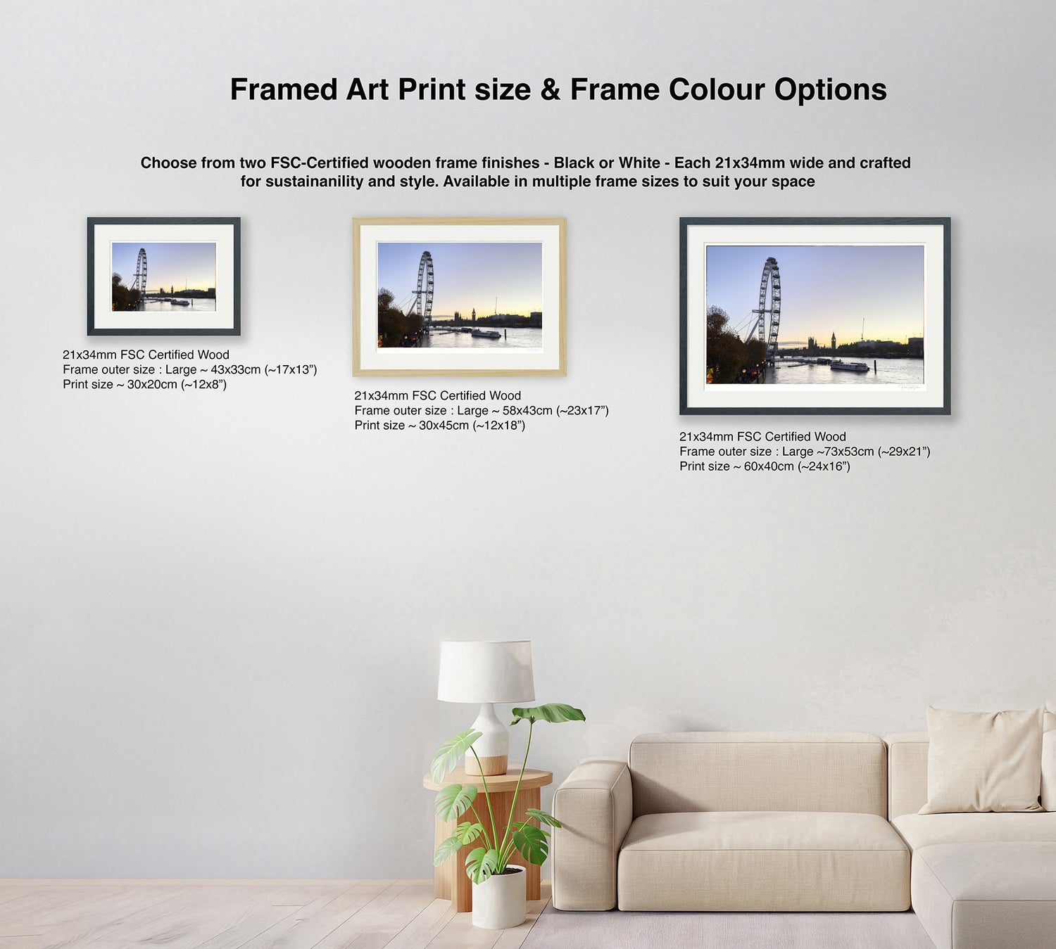 London Eye &amp; Big Ben Sunset – Generative Art Wall Print (Multi-Size &amp; Framing Options)