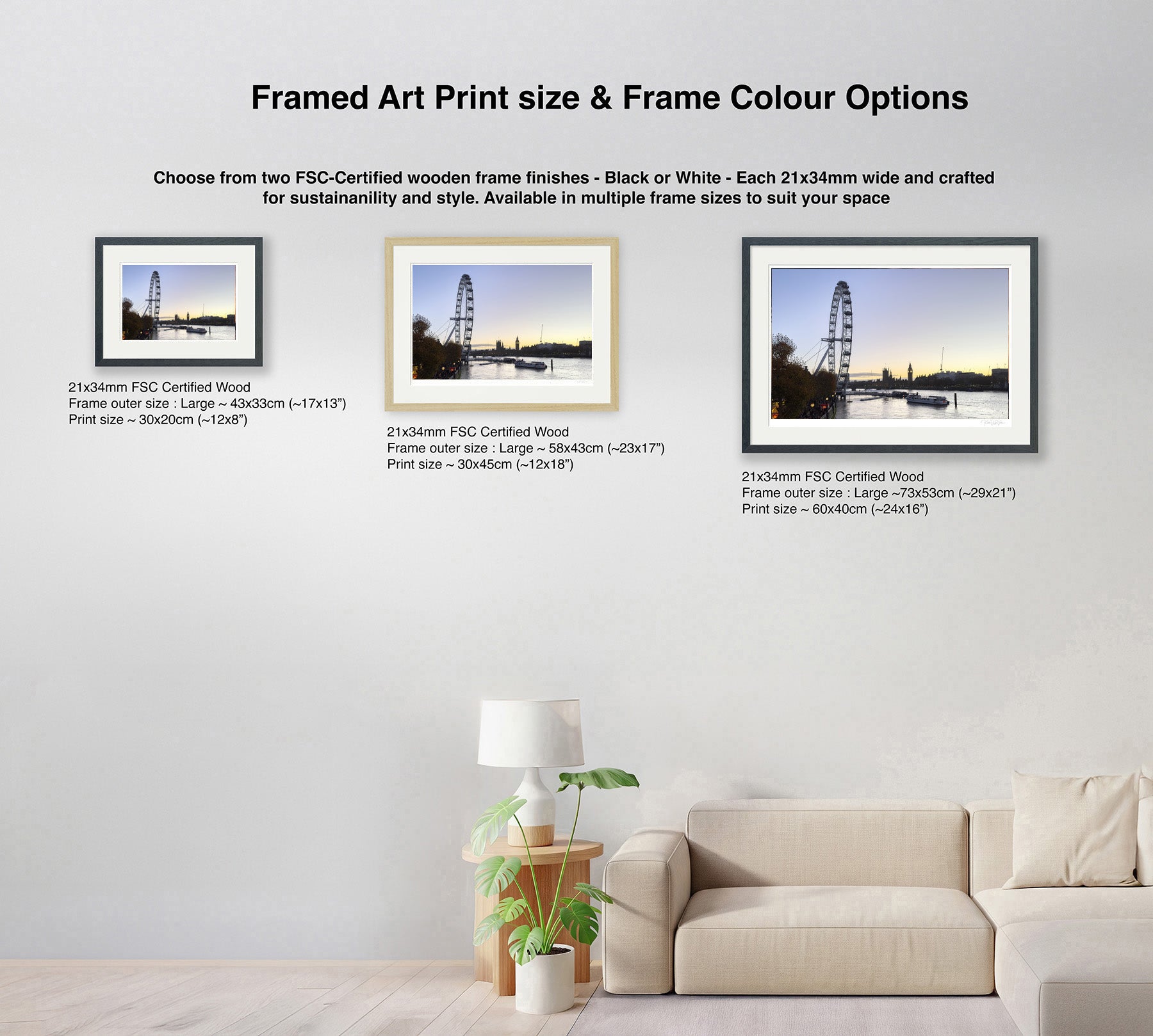 London Eye &amp; Big Ben Sunset – Generative Art Wall Print (Multi-Size &amp; Framing Options)