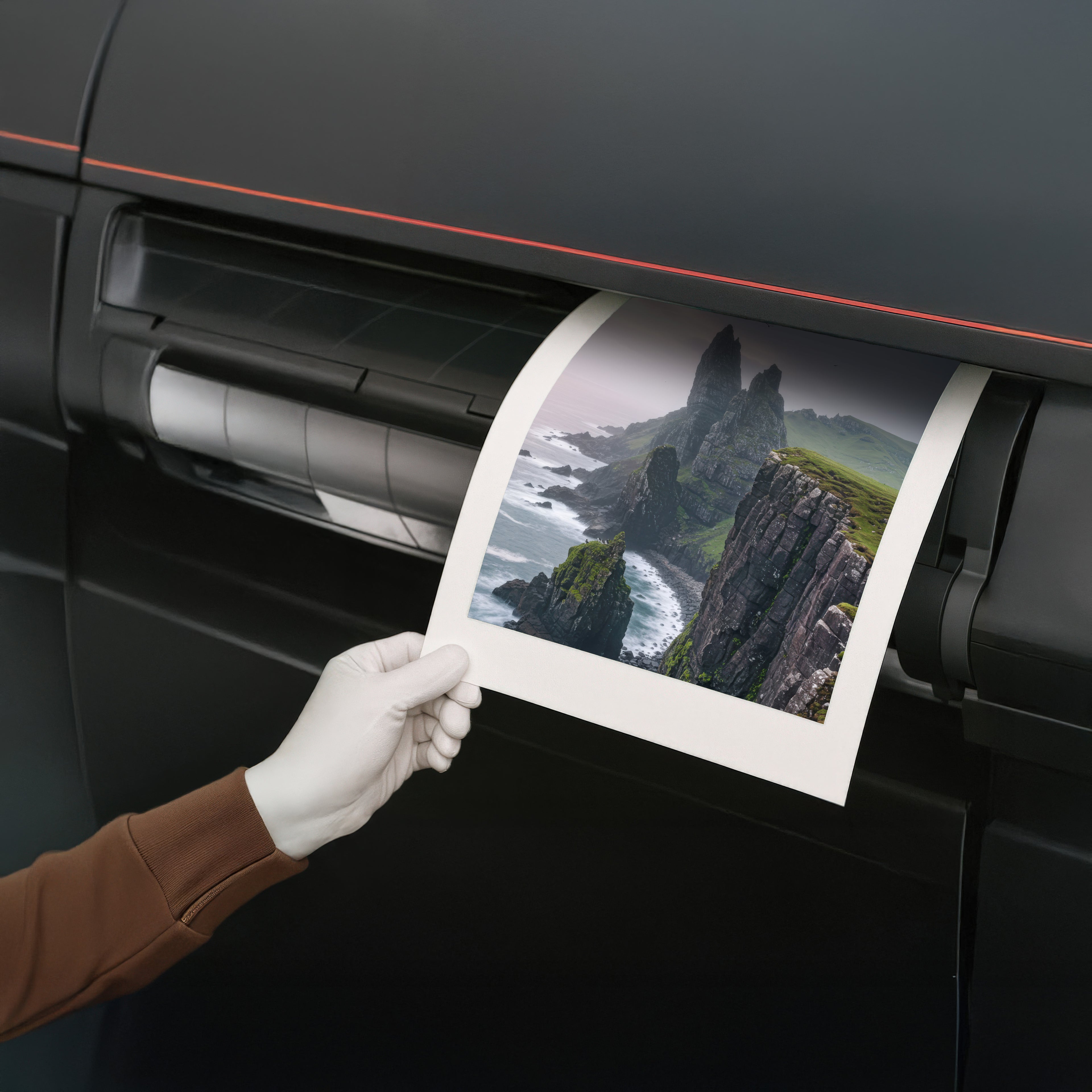 Archival giclée printing in Hahnemühle certified studio – fine art paper print coming out of professional printer